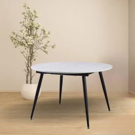Tavolo rotondo allungabile colore bianco con gambe nere 120x120 cm - Cordelia