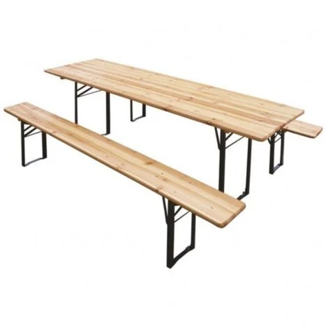 Set da Birreria con Tavolo e 2 Panche Pieghevoli in Legno Naturale Verdelook