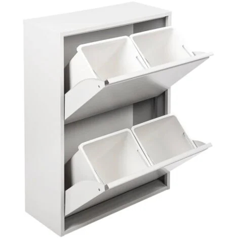 Dmora Pattumiera portarifiuti salvaspazio per differenziata con quattro secchi, colore bianco, Misure 60 x 92 x 25 cm, con imballo rinforzato