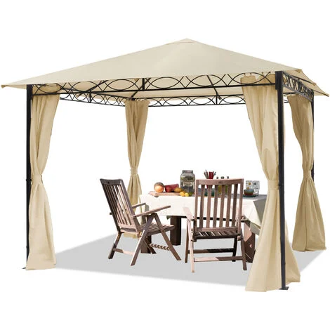 Gazebo da Giardino 3x3 m - 100% impermeabile - con 4 teli laterali - ca. 180g/m² telo del tetto color crema