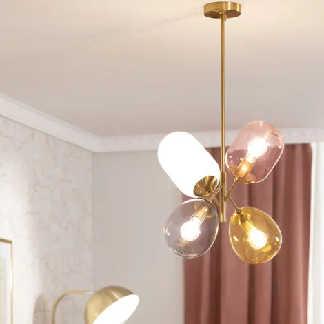Lampada a Sospensione Metallo e Vetro Papallona Multicolore