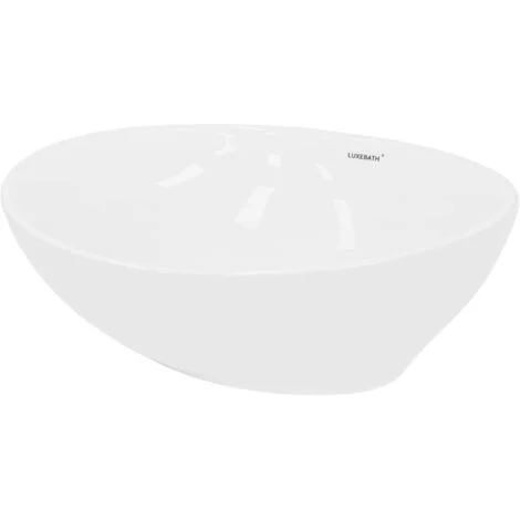 ECD Germany Lavabo da Appoggio in Ceramica Bianco Lucido Ovale ca. 410 x 330 x 142 mm Design Moderno Lavandino Lavello Lavamano Bacinella Rubinetteria Sanitari Bagno Toilette Casa