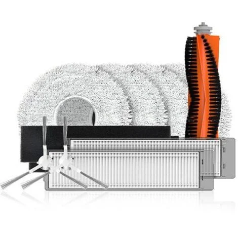 Kit di accessori per l'aspirapolvere Ezviz RS2: spazzola, filtro HEPA, spazzola per bordi, panno per la pulizia.