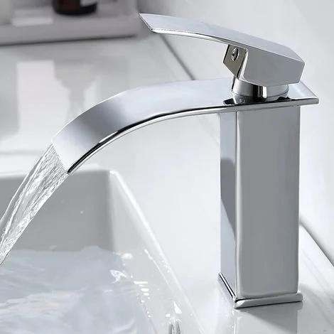 Rubinetto per bagno a cascata europeo, anima in rame, vernice nera per forno e lavandino, rubinetto per lavandino Senzado e rubinetti commutabili/modello corto in argento