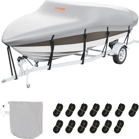 VEVOR Telo Copribarca Impermeabile Telo Copribarca Lunghezza 518-579cm Larghezza 243cm Scafo a V Telo Protettivo per Barca 600D Oxford Anti-UV con Borsa Barca a Motore da Traino Yacht