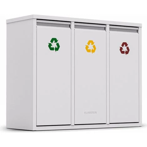 Klarstein Ordnungshüter 3 - Cestino dei rifiuti da 45 litri, 3 contenitori per la raccolta differenziata, installazione a parete
