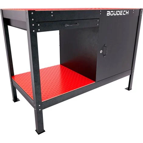 Manny - Banco da Lavoro 120x60 cm con Cassetto 1 Anta e 1 Ripiano in Metallo Nero