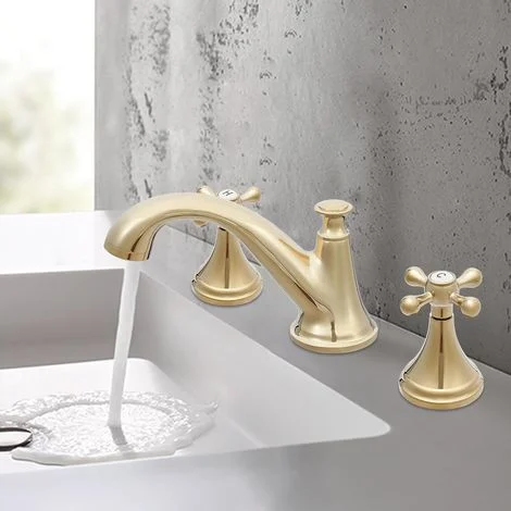 Bagno tre fori doppia apertura e chiusura lavabo rubinetto retrò oro, ottone rubinetto lavabo acqua calda e fredda, per bagno, cucine, lavelli in ceramica