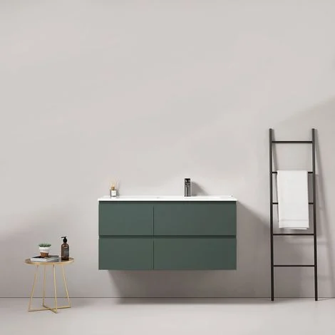 Mobile bagno sospeso 100 cm Verde Comodoro Lavabo a Destra in Ceramica Senza Specchio - Fiji Paint