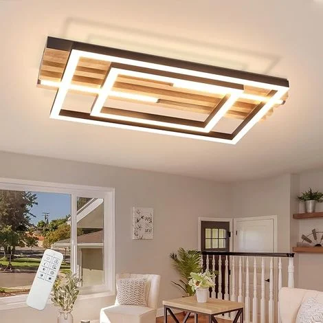 GBLY Plafoniera LED Legno Dimmerabile 34W 38CM Quadrata Moderna Metallo Geometrico Telecomando Funzione Memoria Camera Soggiorno Cucina Sala da Pranzo Ufficio