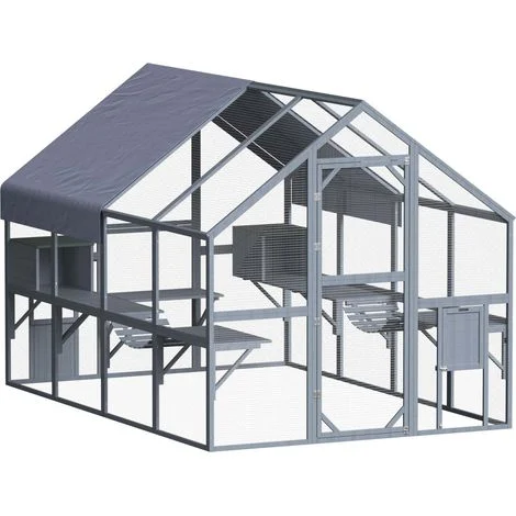 Wiltec Recinto per gatti da esterno 280 x 187 x 187 cm, recinzione antifuga in legno con telo di copertura impermeabile per il tetto, diversi livelli, per giardino, balcone, terrazzo