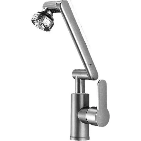 Rubinetto da cucina pieghevole, miscelatore da cucina girevole flessibile a 1080°, rubinetto per lavello sottofinestra in acciaio inossidabile grigio