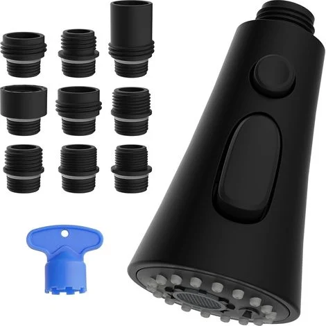 Sostitutivo soffione per rubinetto da cucina, 3 funzioni con 9 adattatori, compatibile con rubinetti G1/2, nero opaco