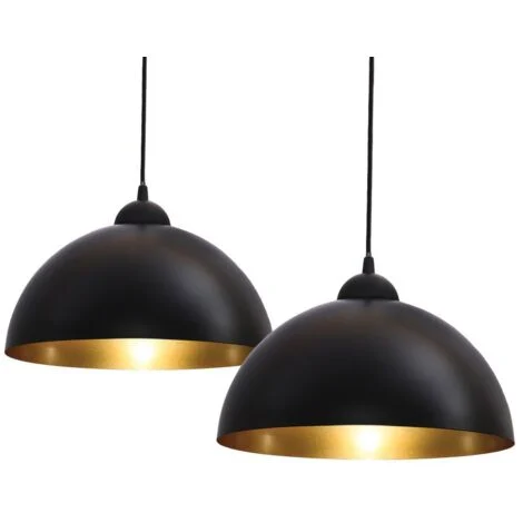 Lampadari a sospensione vintage industriale, set da 2, diametro 30cm, adatti per lampadine LED E27 non incluse, lampada elegante da soffitto per sala da pranzo, metallo nero esterno, oro interno IP20