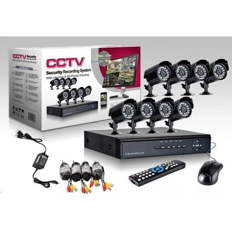 KIT Videosorveglianza 8 Canali 8 Telecamere 24 LED Infrarossi DVR+Alimentatore