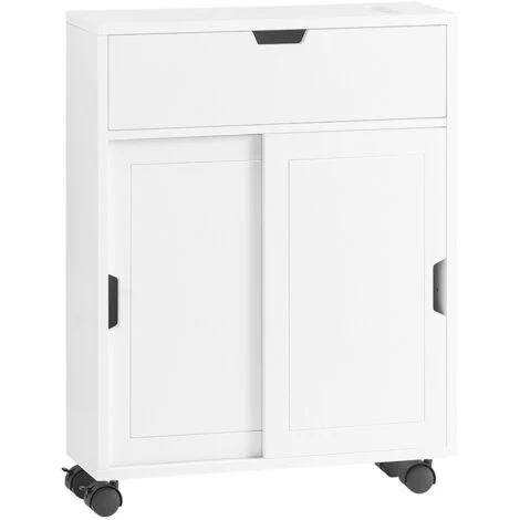 SoBuy Carrellino salvaspazio Portarotolo e Portascopino con ruote bianco L17P52A67 cm BZR31-W