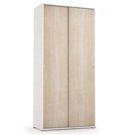 Terraneo Mobile Armadio Doppia Anta Scorrevole Bianco Rovere 90x45x195 - Design Moderno e Funzionale - Quattro Ripiani Regolabili