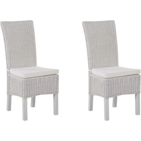 Set di 2 Sedie da Pranzo in Rattan a Schienale Alto Bianco Andes