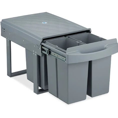 Relaxdays Pattumiera Estraibile con 4 Secchi, Bidoni Raccolta Differenziata Sottolavello, 4x 8L, 34,6x34x51,8 cm, Grigio