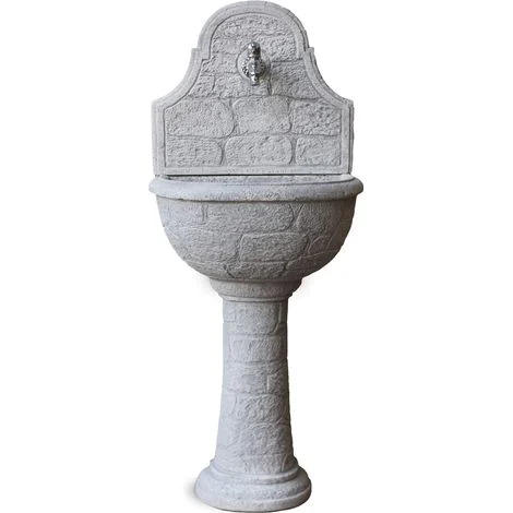 Fontana a Parete da Giardino Senza Rubinetto in Cemento Granulato di Marmo Varo Grigio