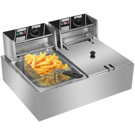 Friggitrice elettrica doppia per ristorante, elementi rimovibili, 12 l - 55 x 43 x 28,5 cm - 230 V 5000 W - 60-200 °C