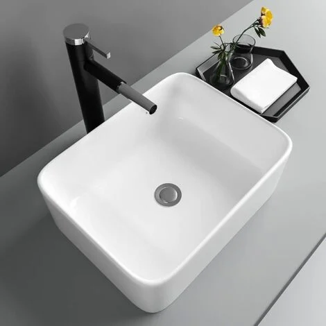 Lavabo moderno rettangolare in ceramica, lavabo da bagno, lavabo bianco, 400 x 300 x 135 mm