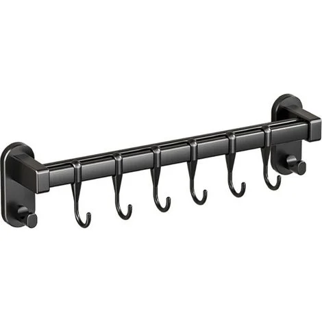 Portautensili da parete in acciaio inox con 6 ganci scorrevoli per cucina e bagno (grigio/nero)