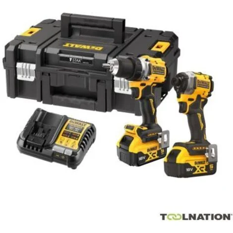Kit combinato DEWALT 18V DCK2051P2T (DCD800 + DCF850), 2x5.0Ah, TSTAK, Trapano e avvitatore a percussione de Impact, potente e compatto, Ideale per progetti professionali