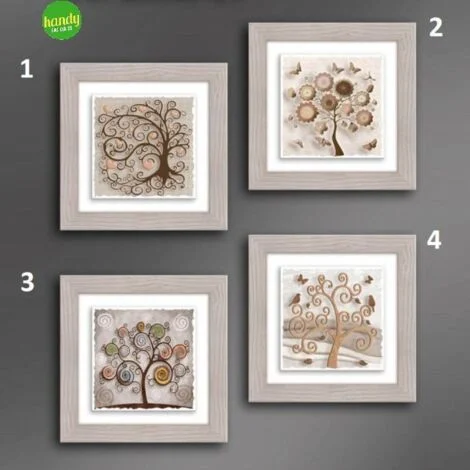 1 Pezzo Quadro da Parete Ceramic Modern Tree Beige 18 x 18 cm 4 Decori
