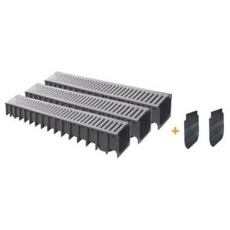 KIT 3 PZ CANALE IN PP CON GRIGLIA IN ACCIAIO ZINCATO IKARODRAIN 100x100 - 1000 mm