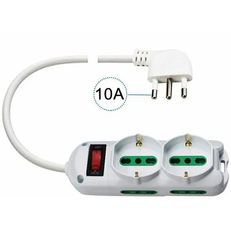 Multipresa Elettrica 6 Posti con Interruttore 4 Spine e 2 Shuko 1.5 MT