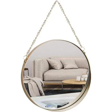 Specchio da appendere, specchio da trucco rotondo da bagno 25x25 cm, cornice in ottone con catena