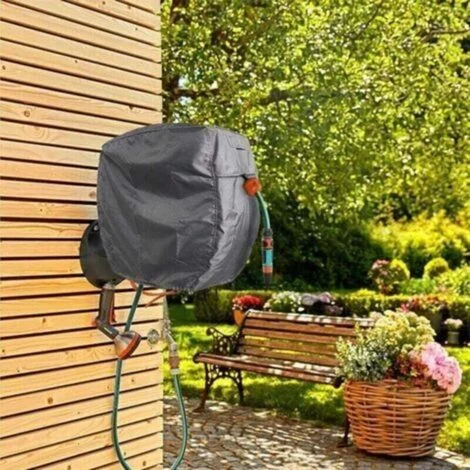 Avvolgitubo da giardino a parete – Copertura protettiva retrattile in tessuto Oxford 420D color argento.