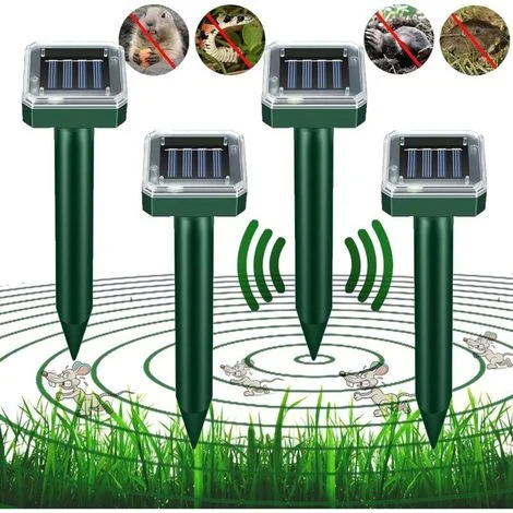 Set di 4 repellenti a ultrasuoni ad energia solare per esterni, ideali per prato, giardino e cortile, casa, repellenti contro serpenti e insetti, alimentati a energia solare, impermeabili IP66 – deter