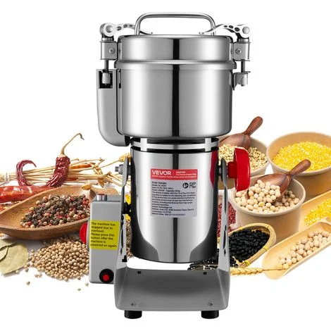 VEVOR Macina Spezie Elettrico Commerciale da 800 g, Polverizzatore in Acciaio Inossidabile ad Alta velocita da 2100 W, per Cereali Secchi, Spezie, Cereali, Caffe, Mais e Pepe, Tipo Oscillante