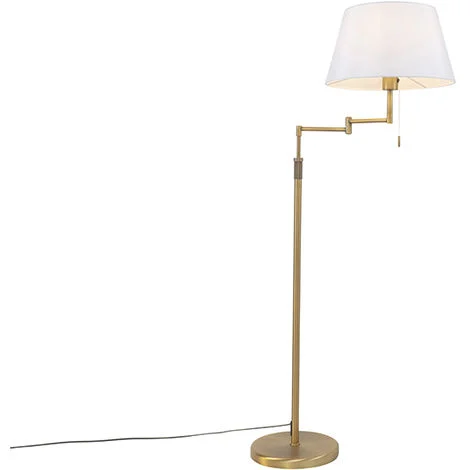 QAZQA Lampada da terra con braccio girevole ladas - Moderno - Acciaio,Tessuto - Bronzo/Bianco - Tondo Max. 1 x Watt