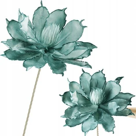 LOTOS TESTA FIORE ARTIFICIALE RAMO MANUFATTO 42 CM TURCHESE BROCCATO