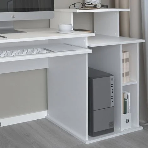 Scrivania con ripiani Jan, Bianco, 130 x 55 cm, Vicco