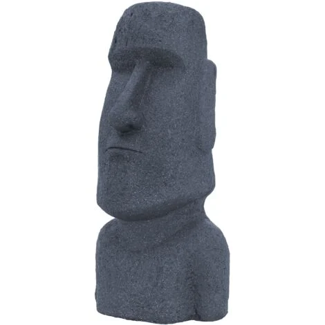 ECD Germany Statua Moai Isola di Pasqua Rapa Nui Scultura Testa Decorazione Casa Giardino Acquario per Interno Esterno 78 cm Pietra Resina Sintetica Artificiale Elemento Decorativo Ornamento Grigio