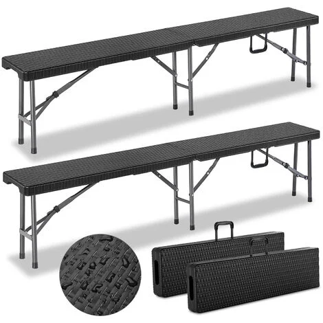 Casaria2X Panca pieghevole da Giardino Rattan Panca da Birreria 180 cm Maniglia da Trasporto Panchina Campeggio Panca Portatile