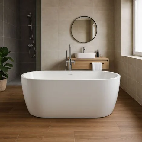 Vasca da bagno free standing ovale in acrilico bianco lucido