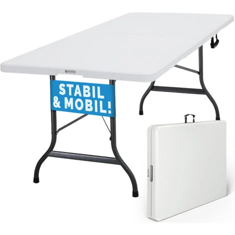Casaria tavolo da giardino pieghevole con maniglia 220 x 70 x 72cm tavolo da campeggio in plastica leggera tavoli a valigettada esterno bianco