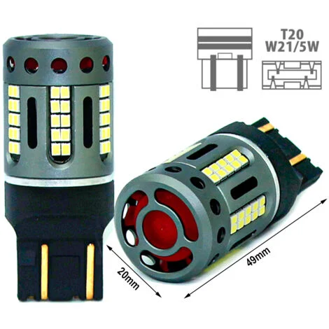 Lampada Led 7443 CK T20 W21/5W 100% Canbus 12V 21/5W Effettiva Bianco 6000K Con Ventola In Testa