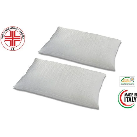 Coppia di cuscini TULIP MED fiocco di Memory Foam con tessuto traspirante 2 guanciali 40x70 cm formato saponetta ideale per cerviale e adatto a tutti materassi e letti