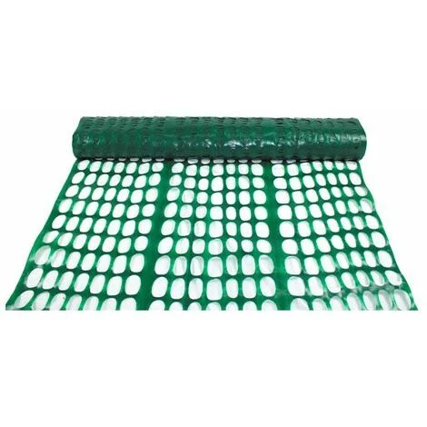 Rete da cantiere estrusa in HDPE a maglia ovoidale dotata di bordi e fascia centrale antistrappo verde Modello - 120 cm x 50 MT