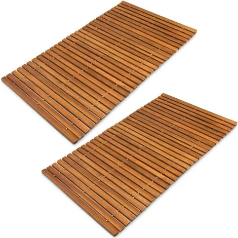 DEUBA® 2x Tappeto da Bagno in Legno di Acacia Certificato FSC® 76 x 50 cm Tappetino Poggiapiedi Doccia con Gommini Antiscivolo