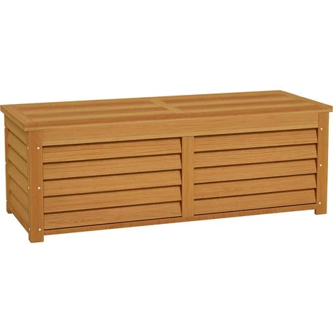 Irovami 292L Cassapanca da esterno, in legno, ideale per balcone, terrazzo o bordo piscina, marrone chiaro