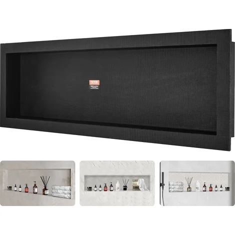VEVOR Nicchia da Incasso per Bagno Doccia 10 x 40,64 x 127cm, Nicchia Doccia da Parete in Plastica XPS Impermeabile, Nicchia da Incasso a Parete Orizzontale per Sapone da Bagno con Mensola Colore Nero