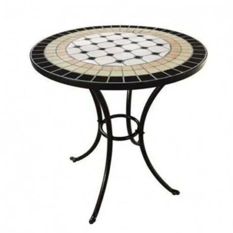 TAVOLO DA GIARDINO ROTONDO IN FERRO BATTUTO CON MOSAICO D. 60 CM (35889)
