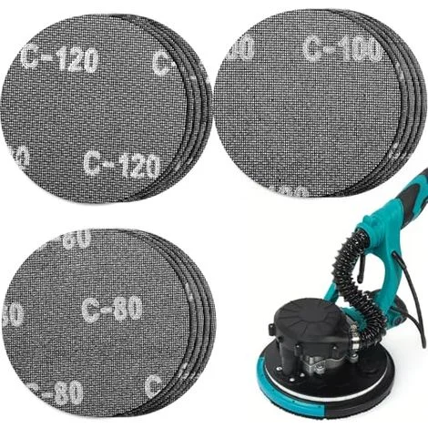 Rete abrasiva Ø 225 mm con velcro, 15 pezzi, grana 80, 100, 120, set di dischi abrasivi per levigatrici per soffitti, levigatrici per cartongesso, levigatrici a stelo lungo